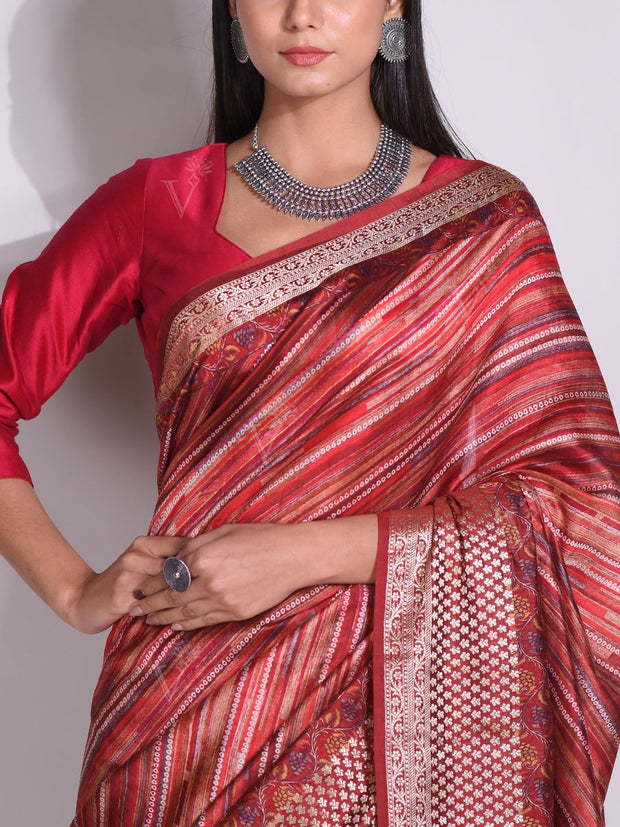 Maroon Tussar Printed Saree