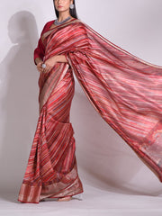 Red Tussar Printed Saree