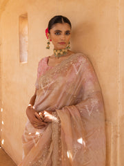 Baby Pink Sequins Organza Saree