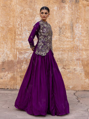 Violet Silk Embroidered Jacket and Skirt Set