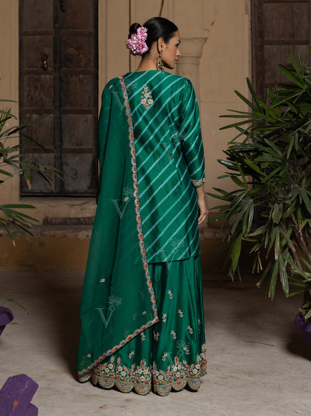 Green Zardozi and Gota Patti Chanderi Garara Set