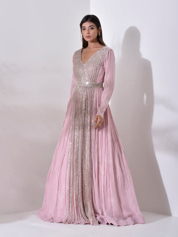 Baby pink Georgette Cocktail Gown