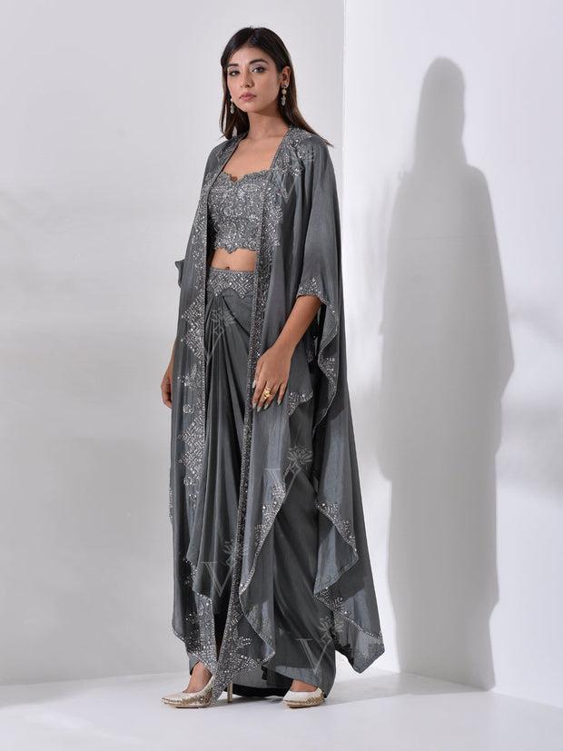 Charcoal Grey Dhoti with Cape