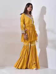 Mustard Yellow Peplum Sharara Set