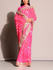 Pink Leheriya Saree