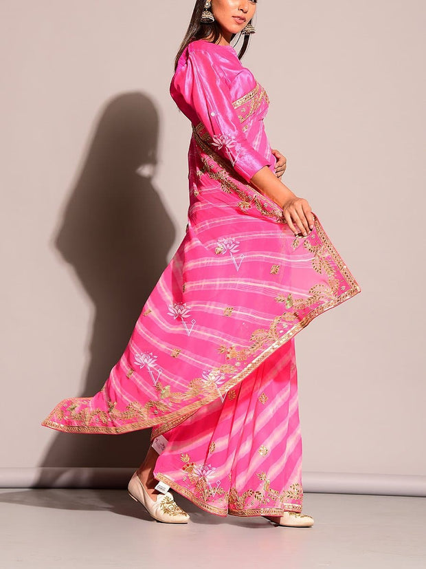 Pink Leheriya Saree