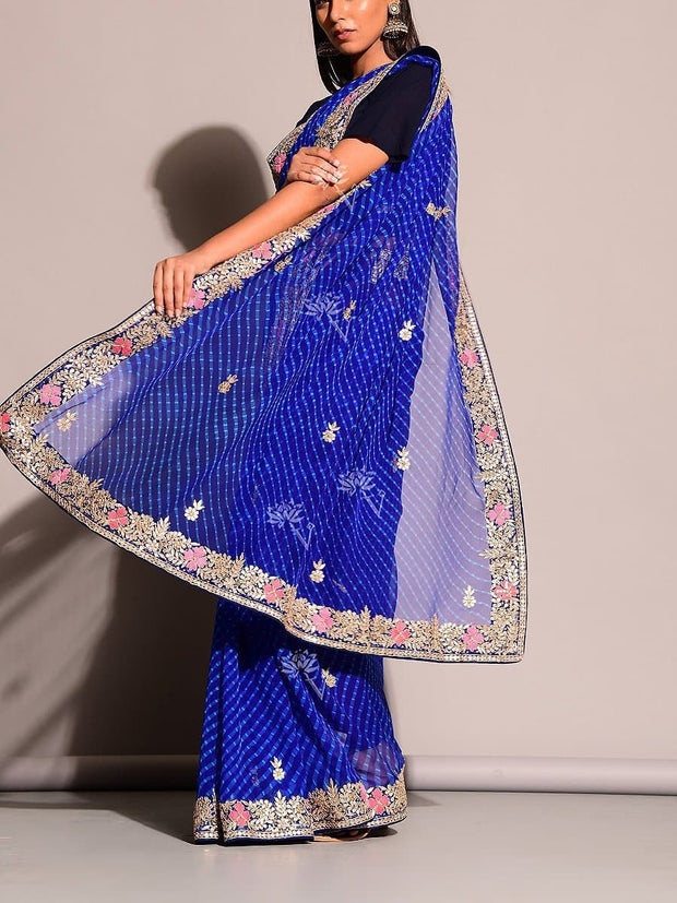 Blue Leheriya Saree