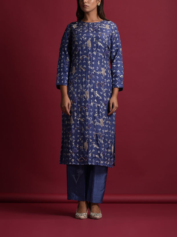 Blue Silk Suit Set