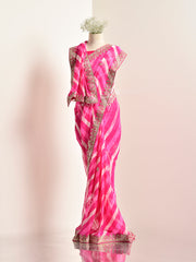 Pink Georgette leheriya Saree