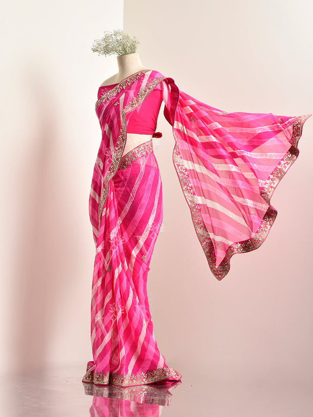 Pink Georgette leheriya Saree