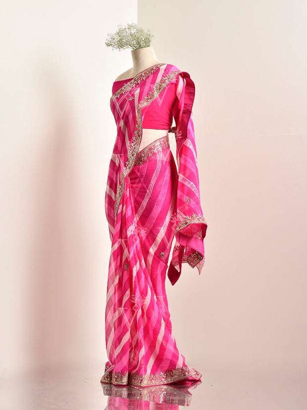 Pink Georgette leheriya Saree