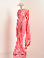 Peach Georgette leheriya Saree