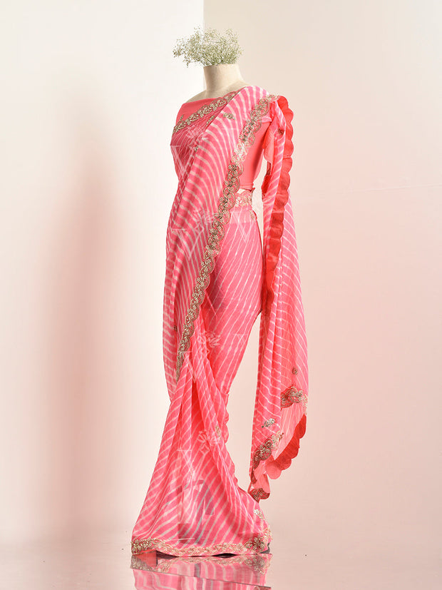 Peach Georgette leheriya Saree