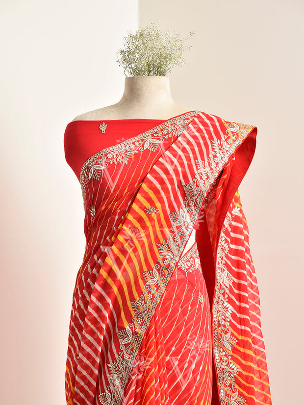 Red Georgette leheriya Saree