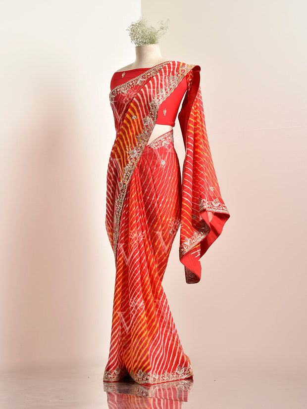 Red Georgette leheriya Saree