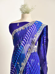 Blue Georgette leheriya Saree