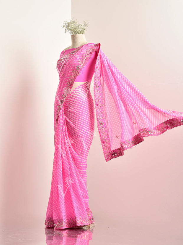 Baby Pink georgette Leheriya Saree