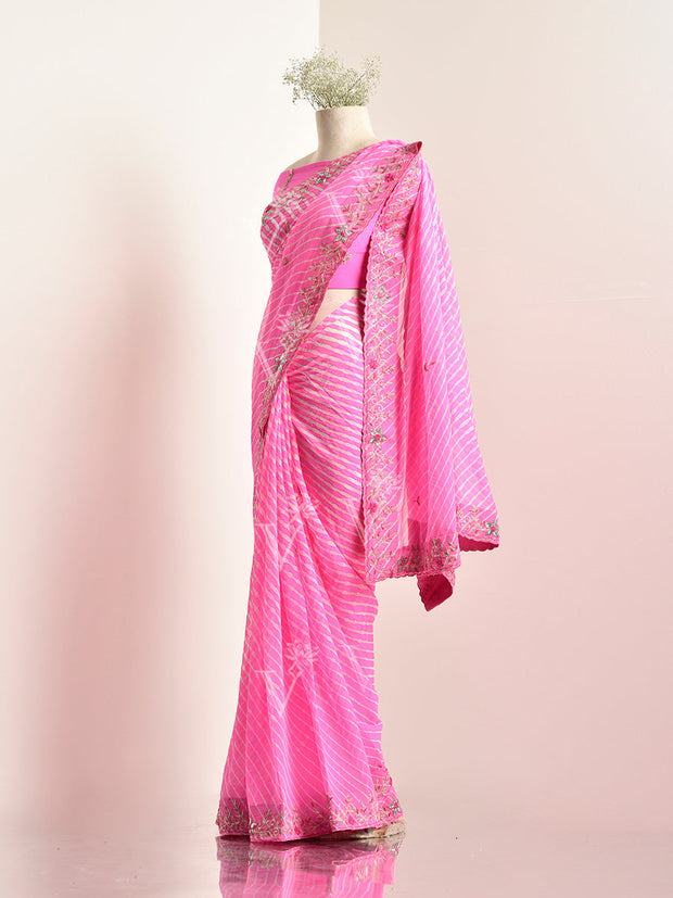 Baby Pink georgette Leheriya Saree