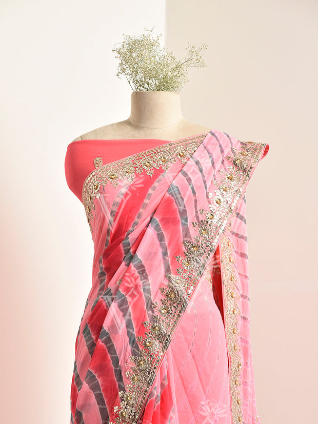 Peach Georgette leheriya Saree