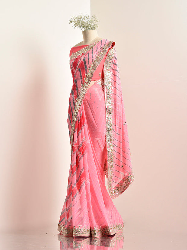 Peach Georgette leheriya Saree