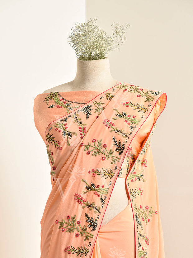 Peach Printed Crepe Saree