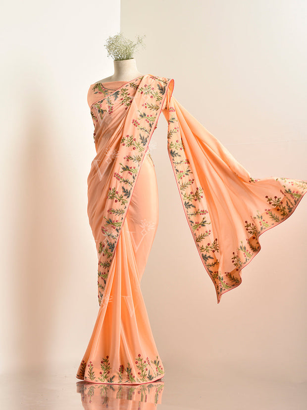 Peach Printed Crepe Saree