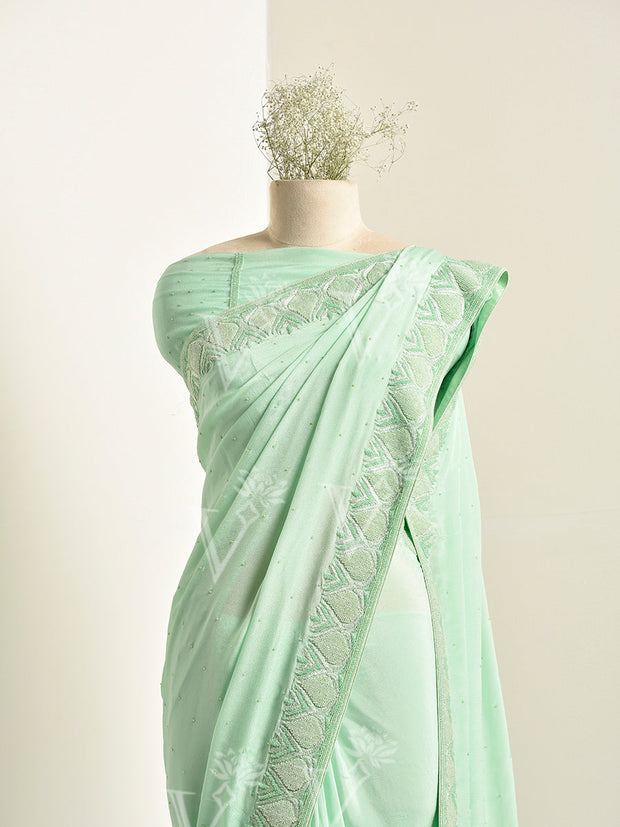 Green Crepe Saree