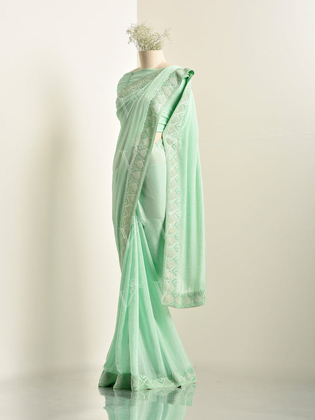 Green Crepe Saree