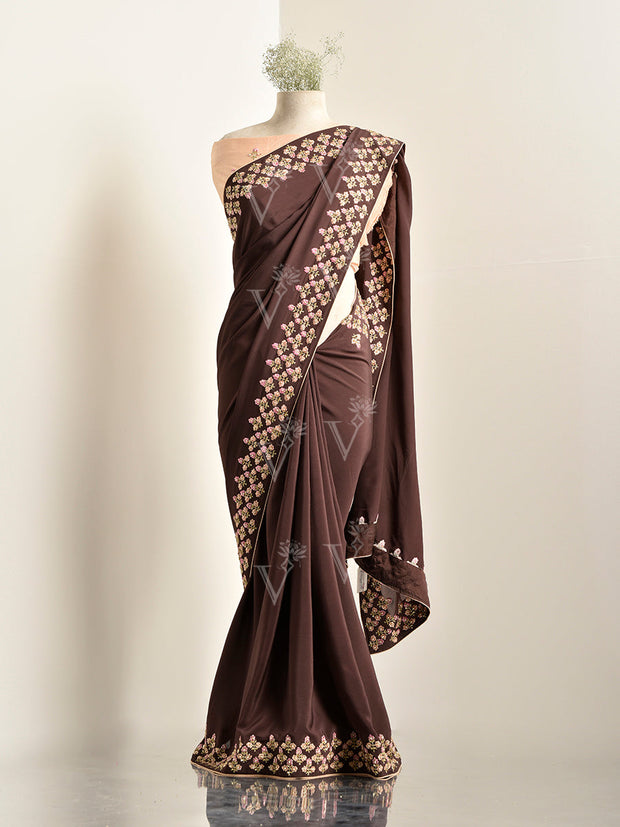 Brown Crepe Saree