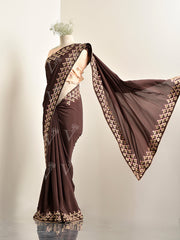 Brown Crepe Saree