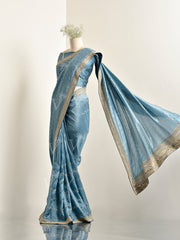 Blue Silk Zardozi Saree