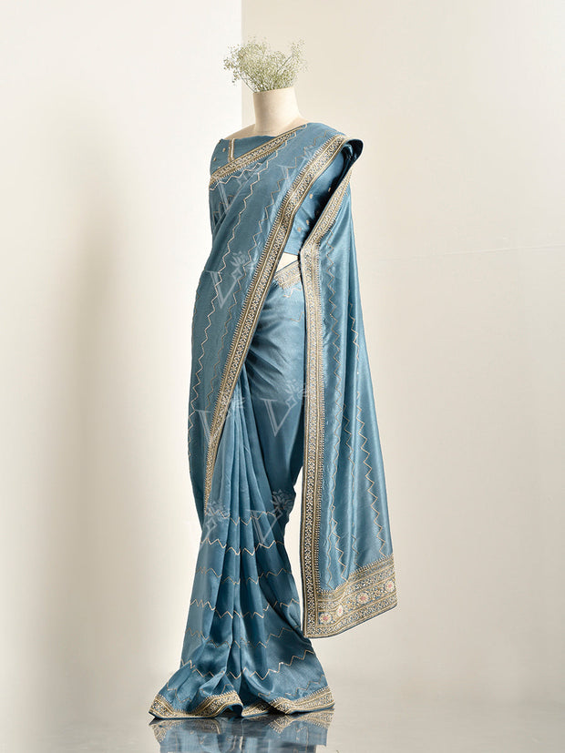 Blue Silk Zardozi Saree