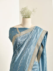 Blue Silk Zardozi Saree