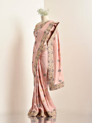 Light Pink Silk Zardozi Saree