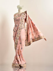 Light Pink Silk Zardozi Saree