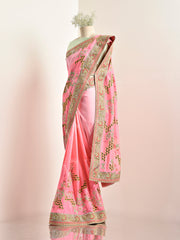 Pink Silk Zardozi Saree