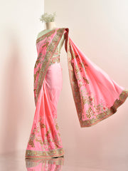 Pink Silk Zardozi Saree