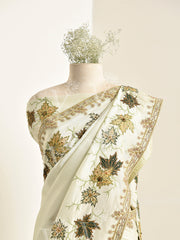 Light Green Silk Zardozi Saree