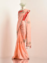 Peach Silk Zardozi Saree