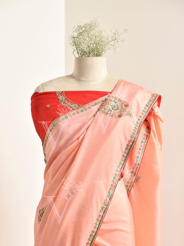 Peach Silk Zardozi Saree