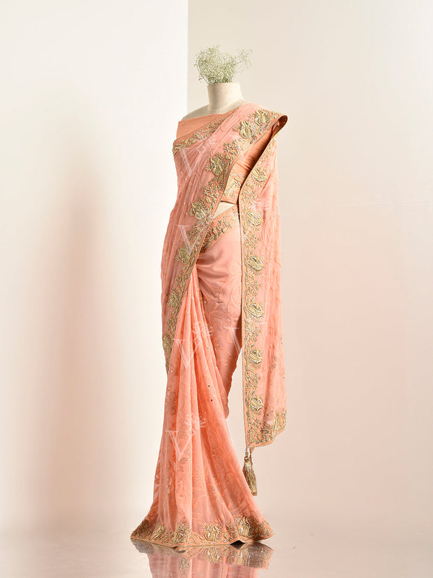 Peach Georgette Saree