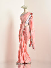 Pink Silk Zardozi Saree