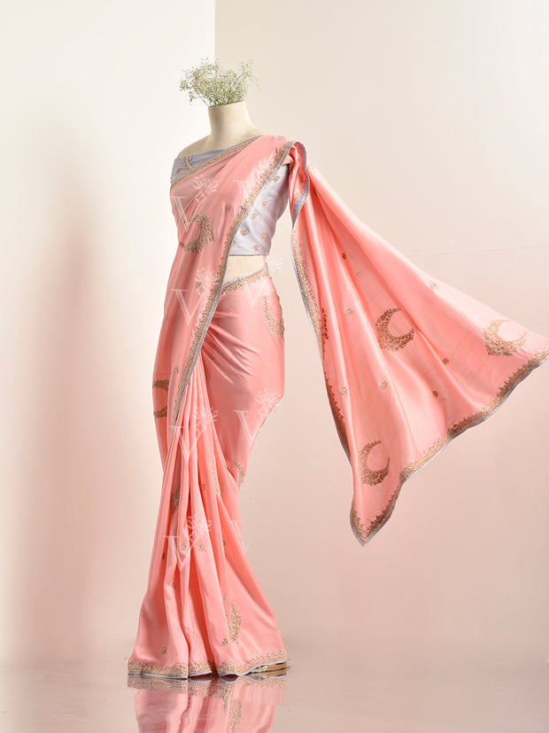 Pink Silk Zardozi Saree