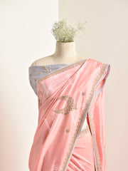 Pink Silk Zardozi Saree