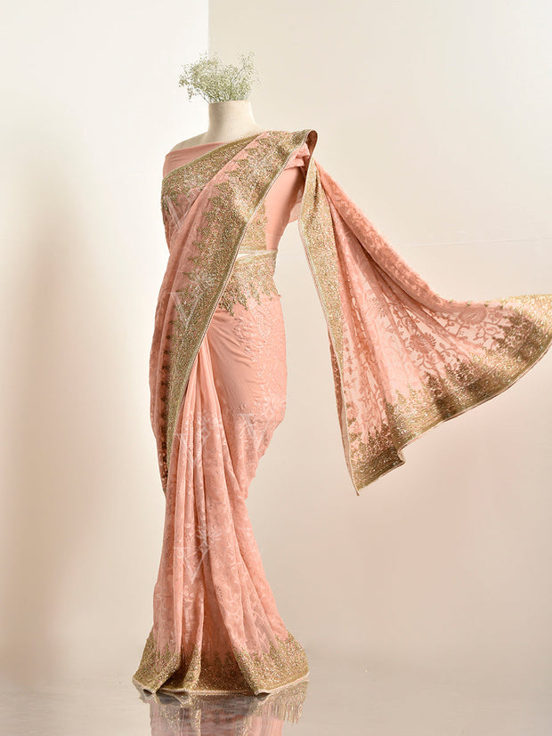 Peach Georgette Saree