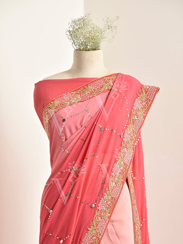 Pink Georgette Saree