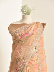 Beige Floral Organza Saree