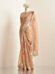 Beige Floral Organza Saree