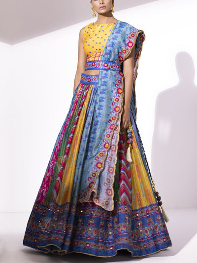 Multi Color Silk Lehenga Set