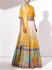 Yellow Ombre Silk Lehenga Set